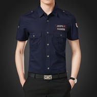 Short Sleeve Workwear Men's Shirt Military Summer Thin Cotton Casual Inch Shirt Top Casual Clothes E