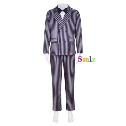 2026 Gomez Addams Cosplay Anime Morticia Costume Dress Halloween Carnival Outfit Adult Kid Coat Shir