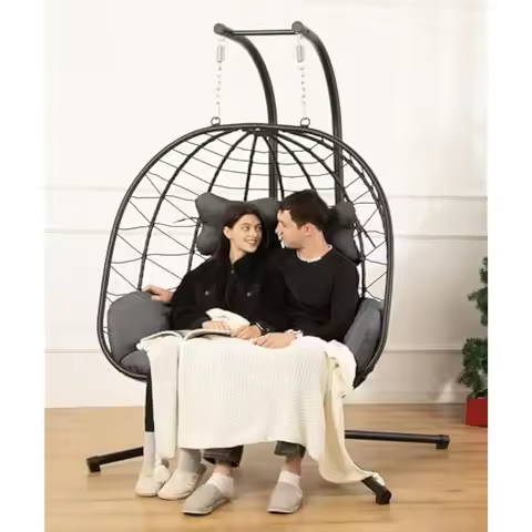 Double Egg Chair wth Stand Hammock Swing Chairs Foldable Hanging Loveseat, Swing Egg Chair