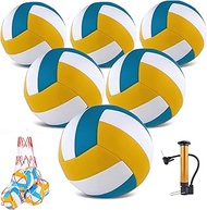 6 Pack Volleyballs Official Size 5, Waterproof Soft Bulk Recreational Volley Balls with Pump and Net