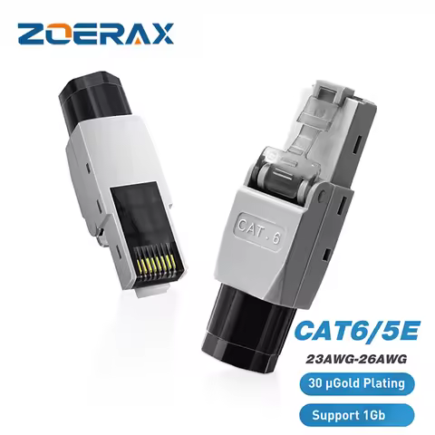 ZoeRax RJ45 Connector Tool-Free, CAT6 Field Termination Plug, Gold Plated Modular Plug, UTP CAT6 Con
