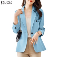 ZANZEA Women Korean Fashion Button Long Sleeve Casual Solid Color Blazer