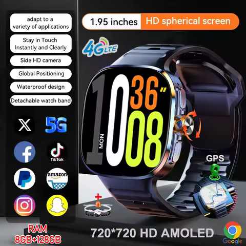 5G/4G All-Network Smart Watch 2.4 inch AMOLED 2100mah Battery 8GB+128GB RAM 1000W Camera GPS WIFI Go