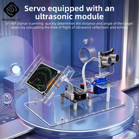 Ultrasonic Radar Scanner DIY Assembly Kit HXFB Graphical Programming Module 0-180 Servo Scan LCD Dyn