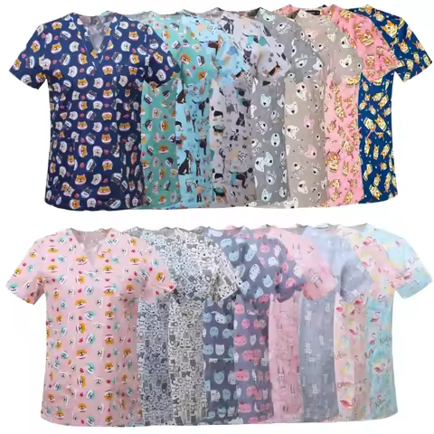 Pharmacist Dentist Veterinary Nurse New Tops Fashion Slim Beauty Scrub Clothes Spa Nurse Pure Cotton