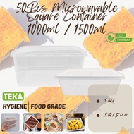 SQ1 / SQ1500 50Pcs 1000ml / 1500ml Microwavable Square Container - Teka