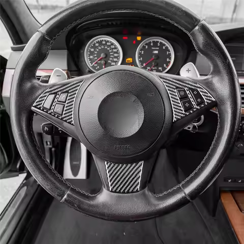 L36A-For BMW 5 Series E60 2004-2007 Carbon Fiber Car Steering Wheel Cover Trim Sticker Interior Acce