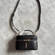 YSL Quilted Sheepskin Black Gold logo Portable Crossbody Ladies YSL Cosmetic Bag YSL Lipstick Bag YS