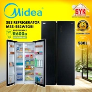 SYK Midea Side By Side Refrigerator MSS-582WEGBI 580L Refrigerator Inverter Fridge Peti Ais Peti Sej
