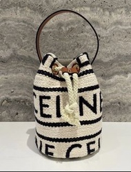 Celine bucket bag white abs black 條紋抽繩水桶包 黑色logo 白色 手提單肩袋 196532EFY-01WB 全新正版正貨