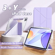 Tablet Protective Case Built-in Drawer Pen Slot Transparent Acrylic Back Cover Auto Sleep / Wake Casing For iPad 7/8/9/10 Gen Air4/5 Pro 11 12.9