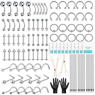 164PCS Body Septum Piercing Kit with 14G/16G/18G/20G Piercing Needles Piercing Jewelry and Tools for