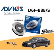 AISIN ADVICS Heavy Duty D6F-888/S Brake Disc Rotor Set Proton Wira Satria 1.3 (FRONT) 4H 234MM