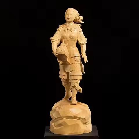 Pahlawan Perempuan Bersejarah Hua Mu Lan Patung Kayu Solid Tokoh-tokoh Tradisional Ukiran Tangan Dek