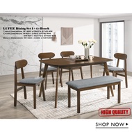 Solidwood Dining Set 1+4+Bench Meja Makan Murah Meja Makan Kayu Dining Chair餐桌