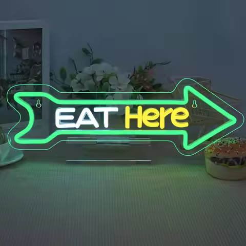 Eat Here Arrow Neon Sign Dimmale Neon Lights For Wall Decor Led Lights For Home Kitchen Restaurant B