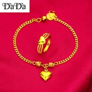 (2 sets) gelang tangan emas 375 original malaysia bracelet womens love pendant ring Set wedding jewe