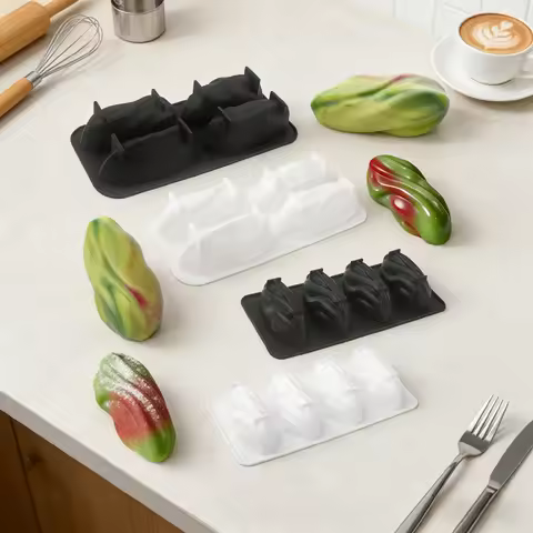 4 Cavity Pistachio Mousse Cake Silicone Mold Chocolate Dessert Pudding Baking Mold DIY Squishy & Han