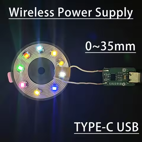 [0-35mm wireless power supply ] Type-c USB Wireless Transmitter Coil 5X Wireless LED Receiver Light 