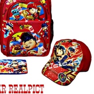 Boboiboy Character Backpack 3in1 - Bag + Hat + Pincil Holder