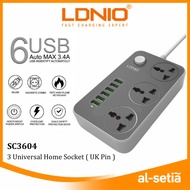 LDNIO 3604 SC3604 / 3412 SC3412 (FAST CHARGE) HOME/OFFICE UK MALAYSIA PLUG EXTENSION SOCKET 3 UNIVER