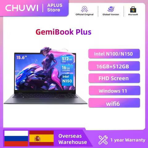 CHUWI GemiBook Plus Laptop 15.6'' FHD 1920x1080 16GB LPDDR5 512GB SSD Intel N100/N150 Alder Lake WiF