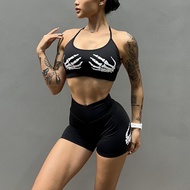 Spot goods lovito t shirt crop top women Seluar kecergasan sukan Eropah dan Amerika seluar dalam bra