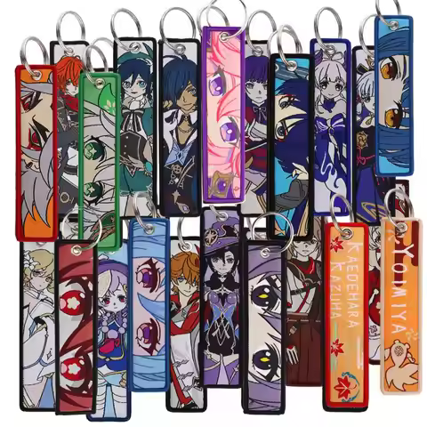 Key Tag ZHONGLI Cool Game NAHIDA Embroidered Keychain For Motorcycles Cars Bag Backpack Chaveiro Key