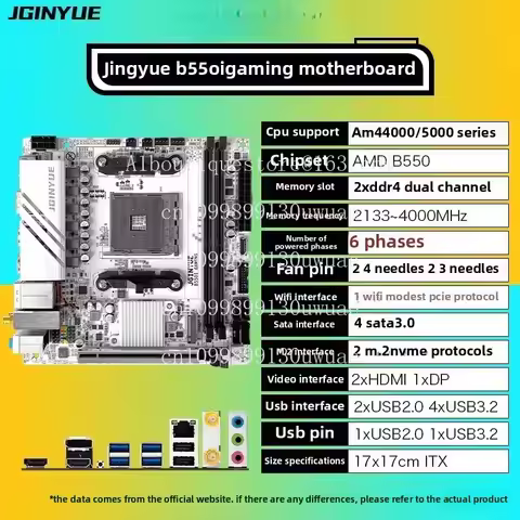 JGINYUE AMD B550 AM4 Mini ITX Motherboard Supports Ryzen R5 4000/5000 Series Processors DDR4 RAM PCI