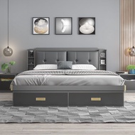 🇸🇬⚡ Nordic Solid Wood Storage Bed Frame Leather And Solid Wood Bed Frame Super Single/Queen/King Bed Frame Bed Frame With Mattress