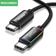 สาย USB C พร้อมไฟ LED Rocoren, 240W PD 3.1 5A QC 4.0 สายชาร์จเร็ว USB C เป็น USB C, สาย Type C เป็น 