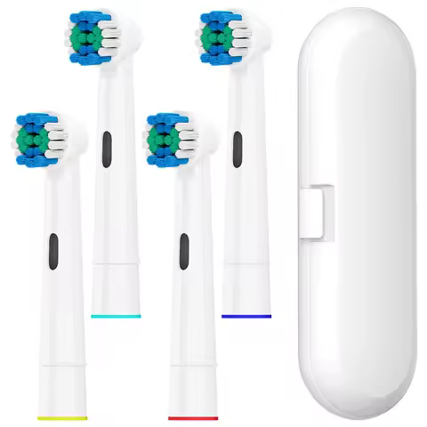 4 Replacement Brush Heads & Toothbrushes Travel Case Compatible with Oral B Electric Toothbrush, for