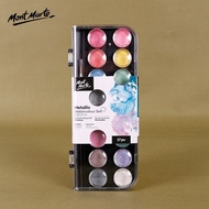 Mont Marte 16/18/36 Colors Pearlescent Metallic Bộ Vẽ Màu Nước Rắn With Bút Lông Nước Basic Nhũ Màu