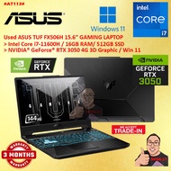 #AT113 USED ASUS TUF Gaming Laptop FX506H intel i7-11600H 16GB 512GB SSD NVIDIA RTX3050 4GB FULLHD 1