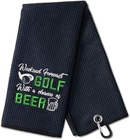 DYJYBMY Weekend Forecast Golf with a Chance of Beer Funny Golf Towel, Embroidered Golf Towels for Golf Bags with Clip, Men's Golf Accessories, Birthday Gifts for Golf Fan, Retirement Gift for Dad