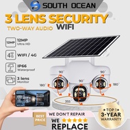 South Ocean Solar CCTV Three Len PTZ 12MP Triple Screen 10X Zoom 4G Camera Waterproof Battery Wirele