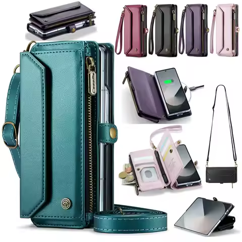 Crossbody Leather Wallet Case Stand Phone Cover For Samsung Z Fold 7 6 5 4 3 Shockproof Magsafe Flip
