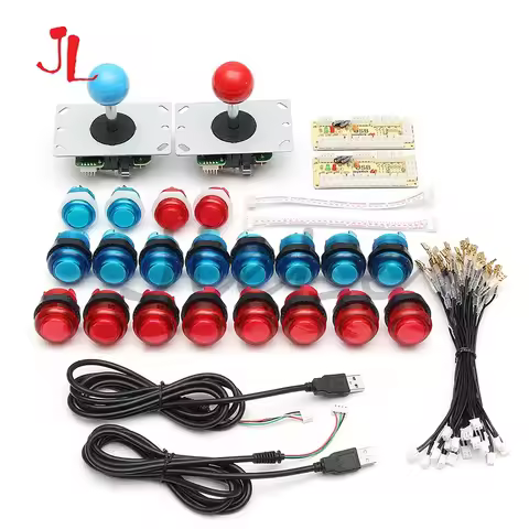 Arcade DIY Kits with LED Illuminated Push Buttons, 5-Pin Joystick, 2x24mm, 8x30mm, Zero Delay, USB E