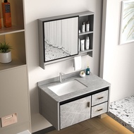 [Ready stock]Stone Plate Ceramic Basin Modern Minimalist Bathroom Cabinet Combination Bathroom Wash Basin Wash Inter-Platform Basin Mirror Cabinet Set