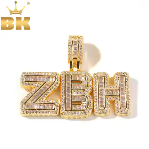 THE BLING KING Iced Cubic Zircon Small Baguettecz Initial Letters Pendant Necklace Words With 4mm CZ