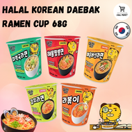 Halal Korean Daebak Ramen Cup Noodle 68g  Kimchi Rabokki Seaweed Miyeok Spicy Mushrooms Seafood jjam