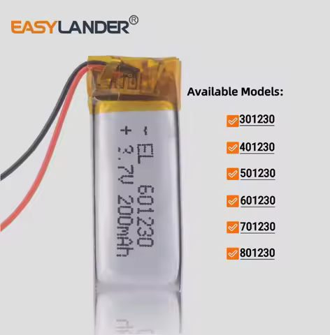 601230 3.7V 200mAh 301230 401230 501230 701230 801230 Rechargeable Lithium Polymer Battery Lipo Batt
