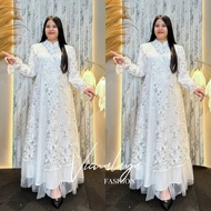 White Tile Sequin Embroidered Dress with Tile Tutu Combination Muslim Dress Vima 71461