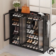 Multi-Layer Black Shoe Cabinet Dust-Proof Shoe Storage Rack Indoor Bamboo Shoe Rack Large-Capacity