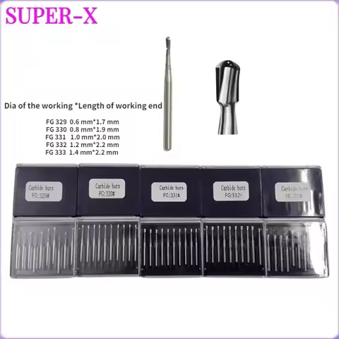10pcs/box Dental Tungsten Steel Carbide Burs Pear Shape Bur for High Speed Handpiece 5Size FG- 329,F