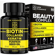 Biotin Supplement 10000mcg with Collagen Peptides Keratin and Pumpkin Seed Oil for Hair Skin and Nai