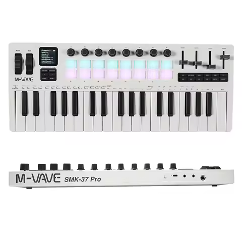 M-Vave SMK-37 Professional Mini MIDI Keyboard 37 Speed Sensitive Keys Wireless Support with 16 RGB D