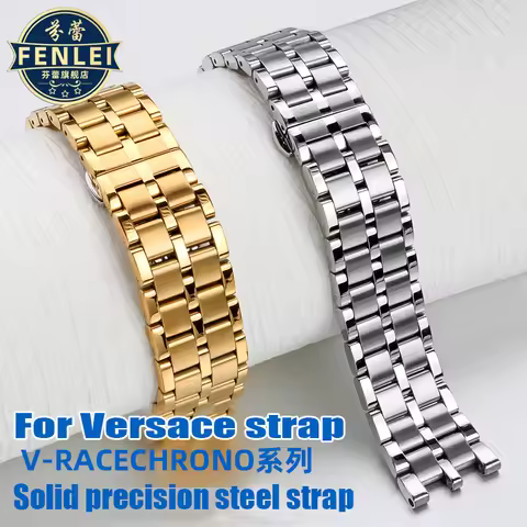 For Versace V-RACECHRONO Watch Strap DUAL GMT double concave convex interface stainless steel Watch 