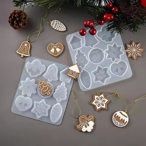 DIY Crystal Drop Glue Molds Christmas Biscuits Snowflake Elk Pendant Keychain Tag Jewelry Set Silico