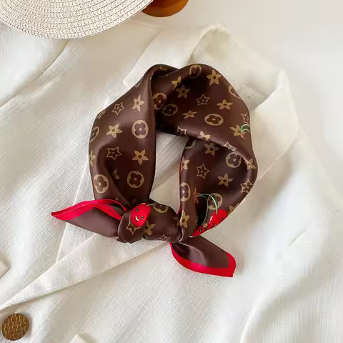 3 plain crepe satin scarf silk high-end versatile small cherry square scarf summer literary small si